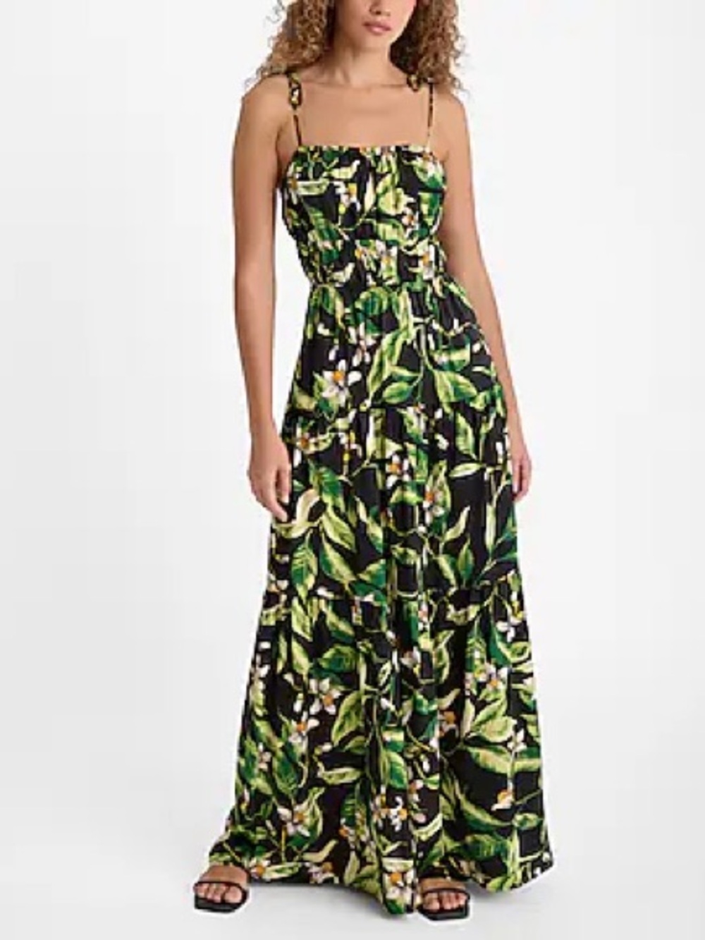 Express Black Maxi Dress with Green Leaf Accents